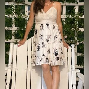 Love Tree Cream and Black Floral Midi Dress